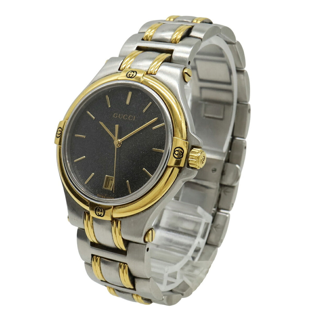 GUCCI Men's Quartz Watch 9040M, Black Dial, Date Display, Stainless Steel — Good