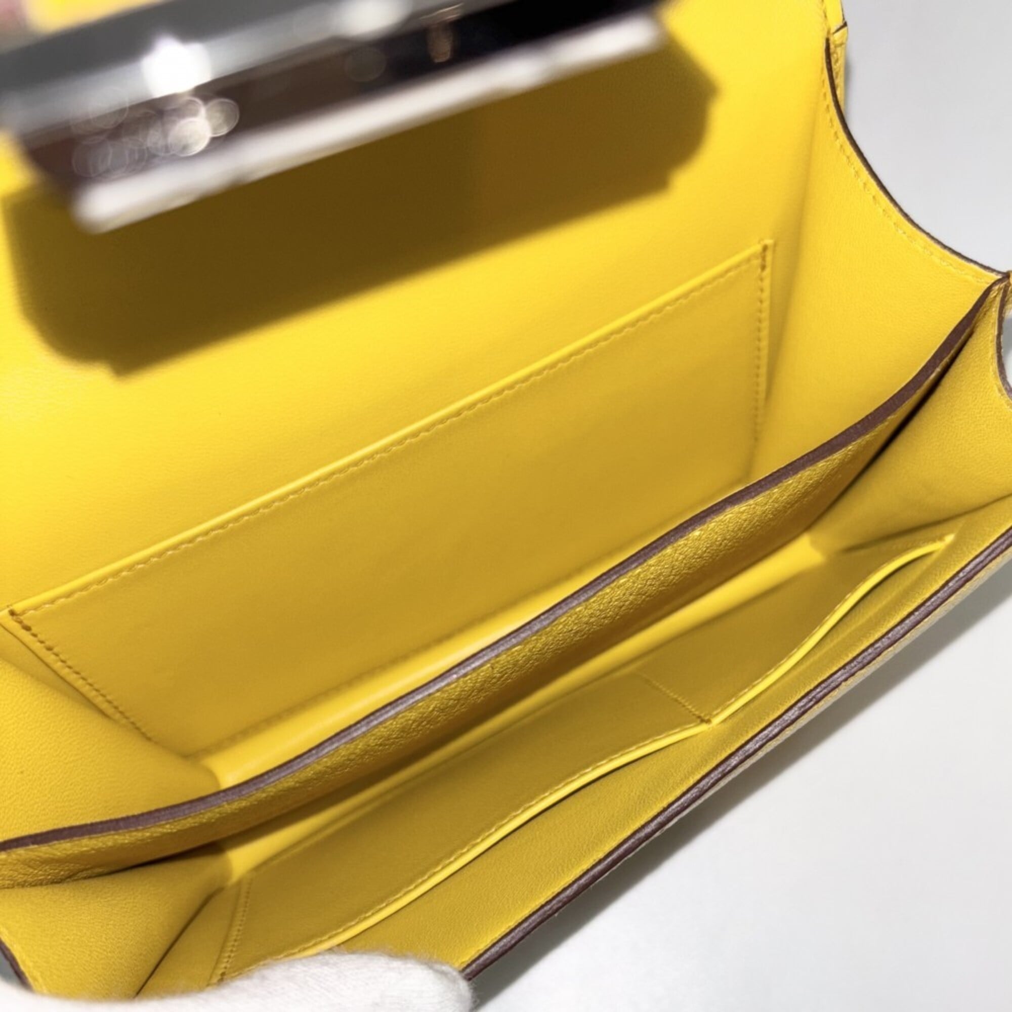 Hermes Constance 3 Mini Shoulder Bag for Women, Bag, Crossbody Leather, HERMES B Stamp, Chevre Yellow Silver Hardware, 2023 Model — Like New