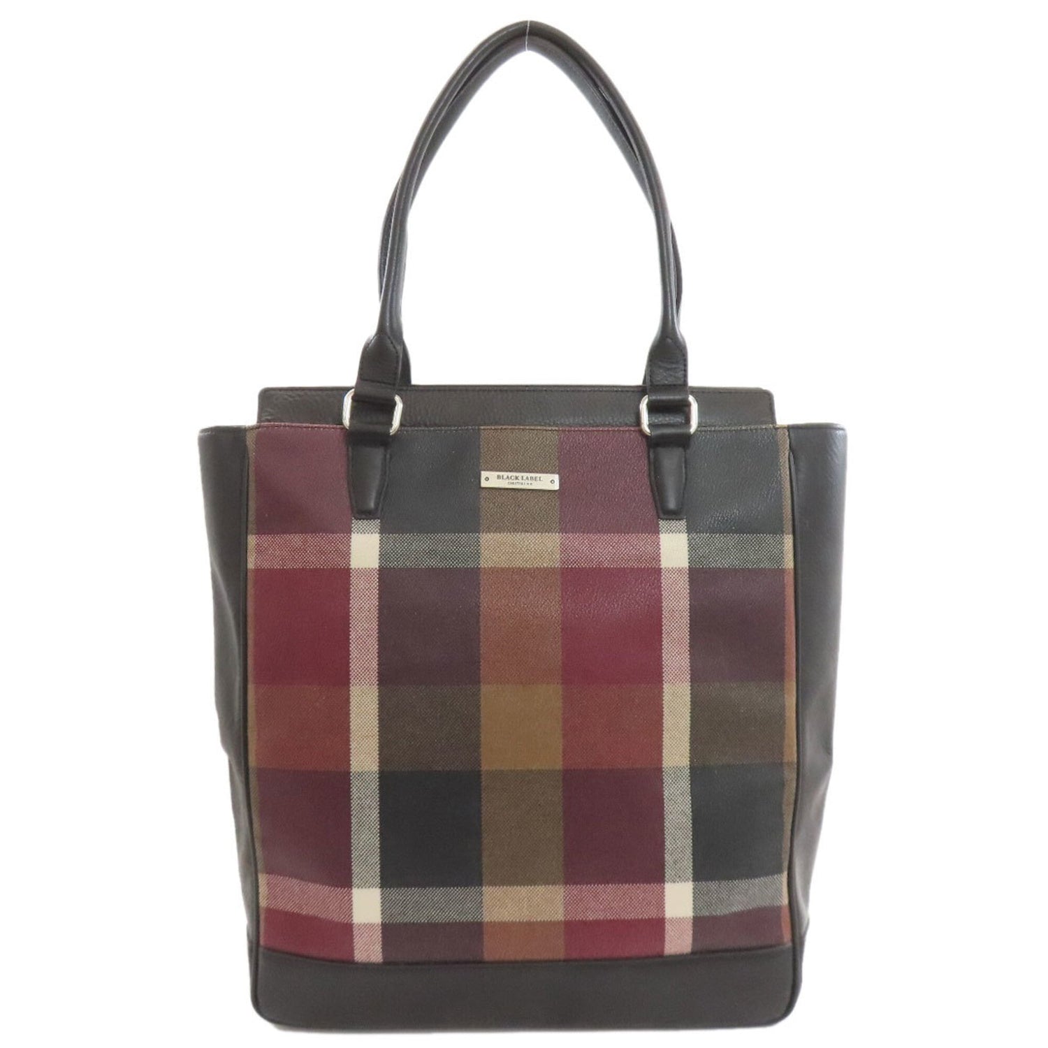 Burberry check pattern tote bag, leather, women's.