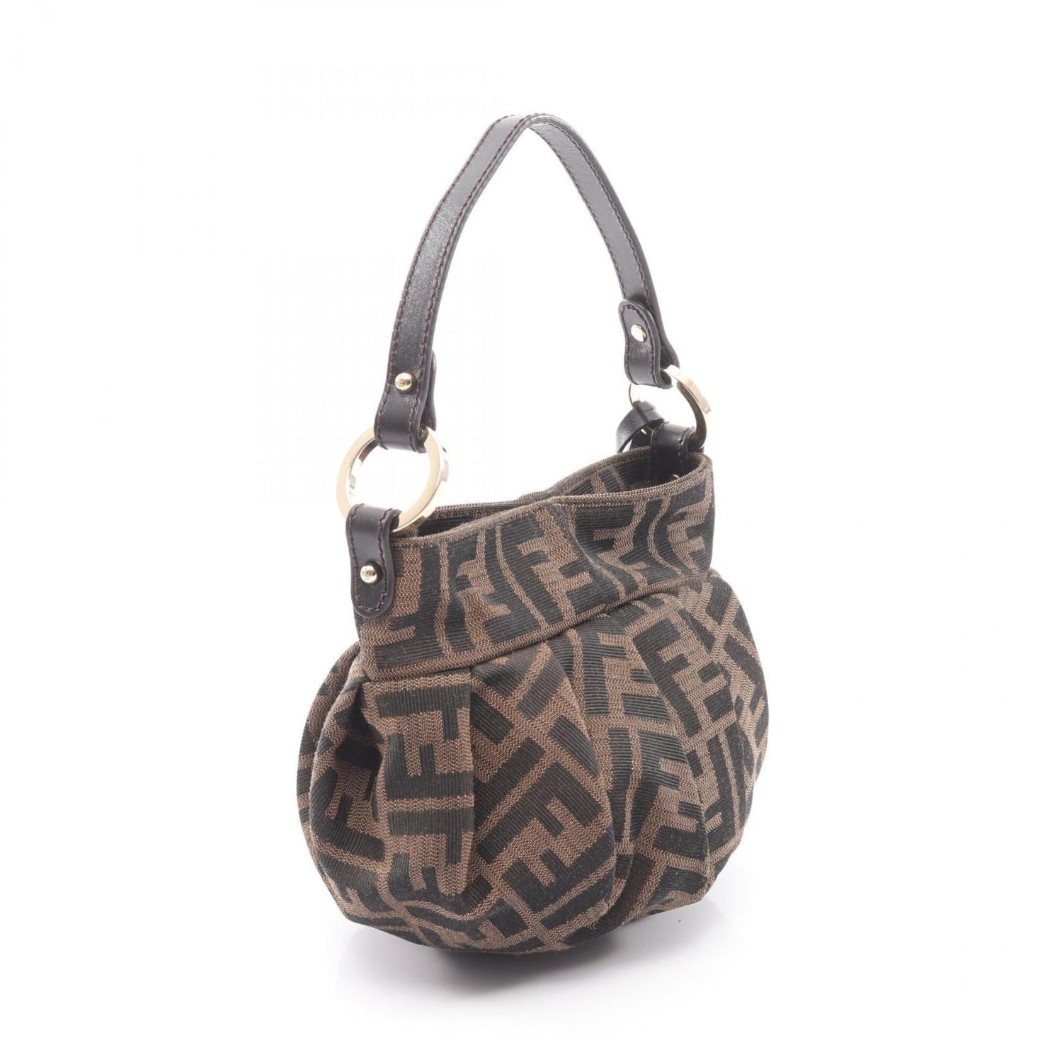 Fendi Zucca Handbag, Canvas and Leather, Women's, Brown, 8BK044