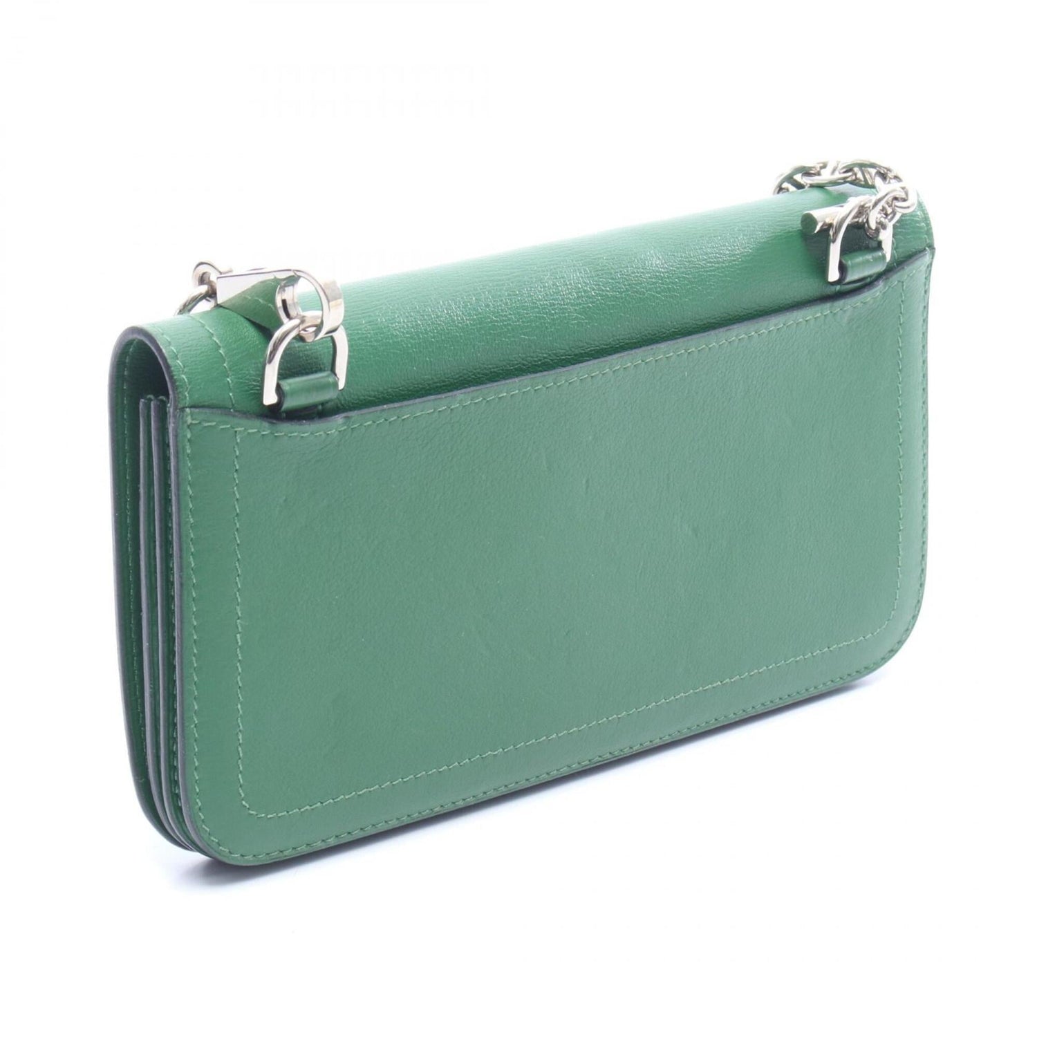 Hermes biker wallet, chain shoulder bag, handbag, leather, Evercolor, women's, green.