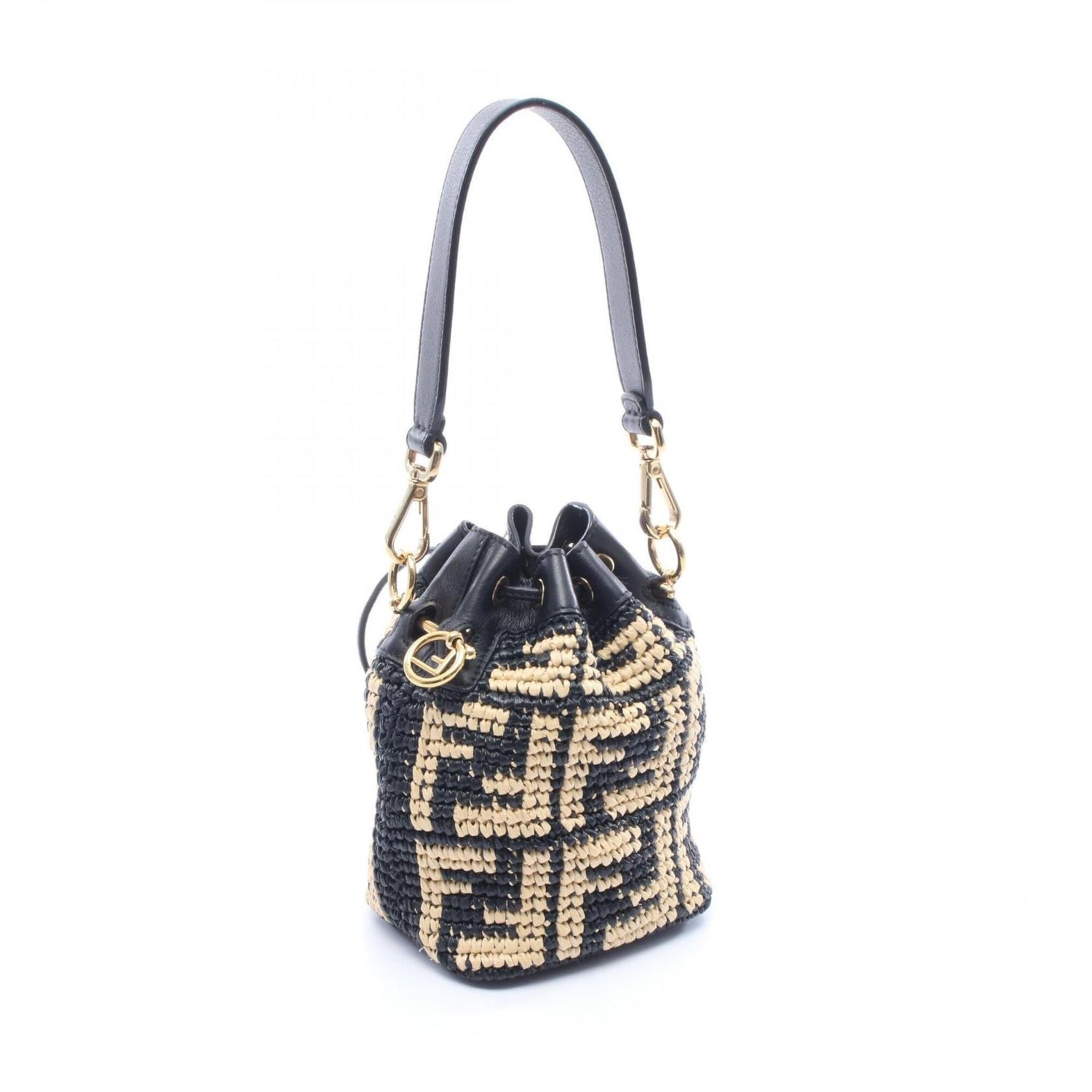 Fendi Mini Montresor 2-Way Handbag, Leather and Straw, Women's, Beige/Black, 8BS010