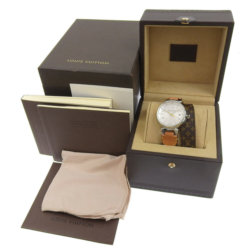 Louis Vuitton Tambour Watch Q1313 Stainless Steel x Monogram Canvas Quartz Analog Display White Dial Women's — Very Good