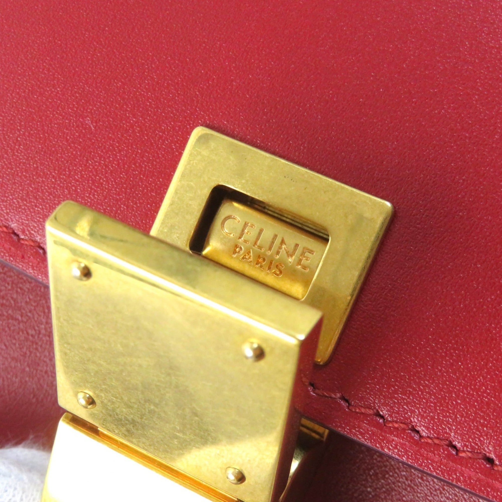 CELINE CLASSIC BOX Small (189183DLS) Classic Box Leather Shoulder Bag in Red with Gold Hardware and Dust Bag, Made Italy — Like New