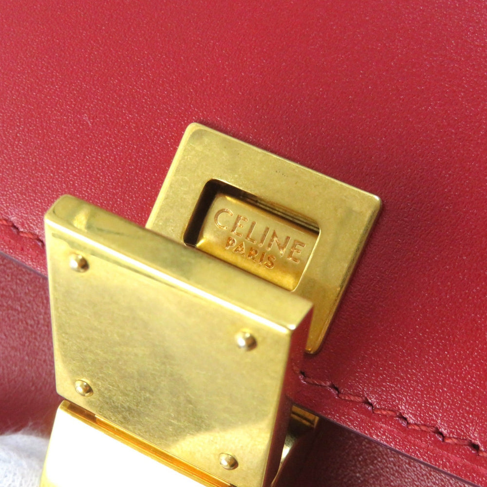 CELINE CLASSIC BOX Small (189183DLS) Classic Box Leather Shoulder Bag in Red with Gold Hardware and Dust Bag, Made Italy — Like New