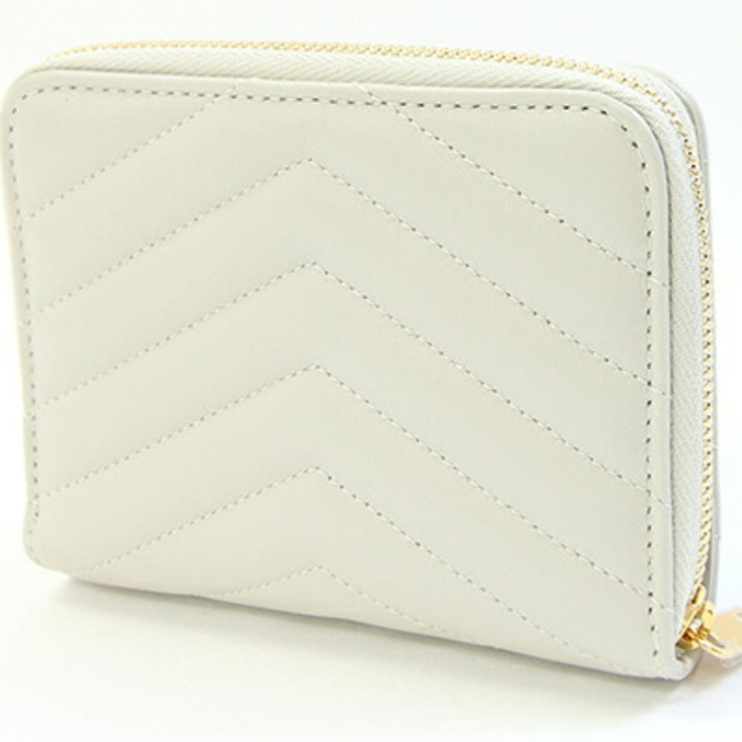Saint Laurent Bi-fold Wallet 668288 Off-white Leather Compact Round Zip YSL Quilted Women's SAINT LAURENT