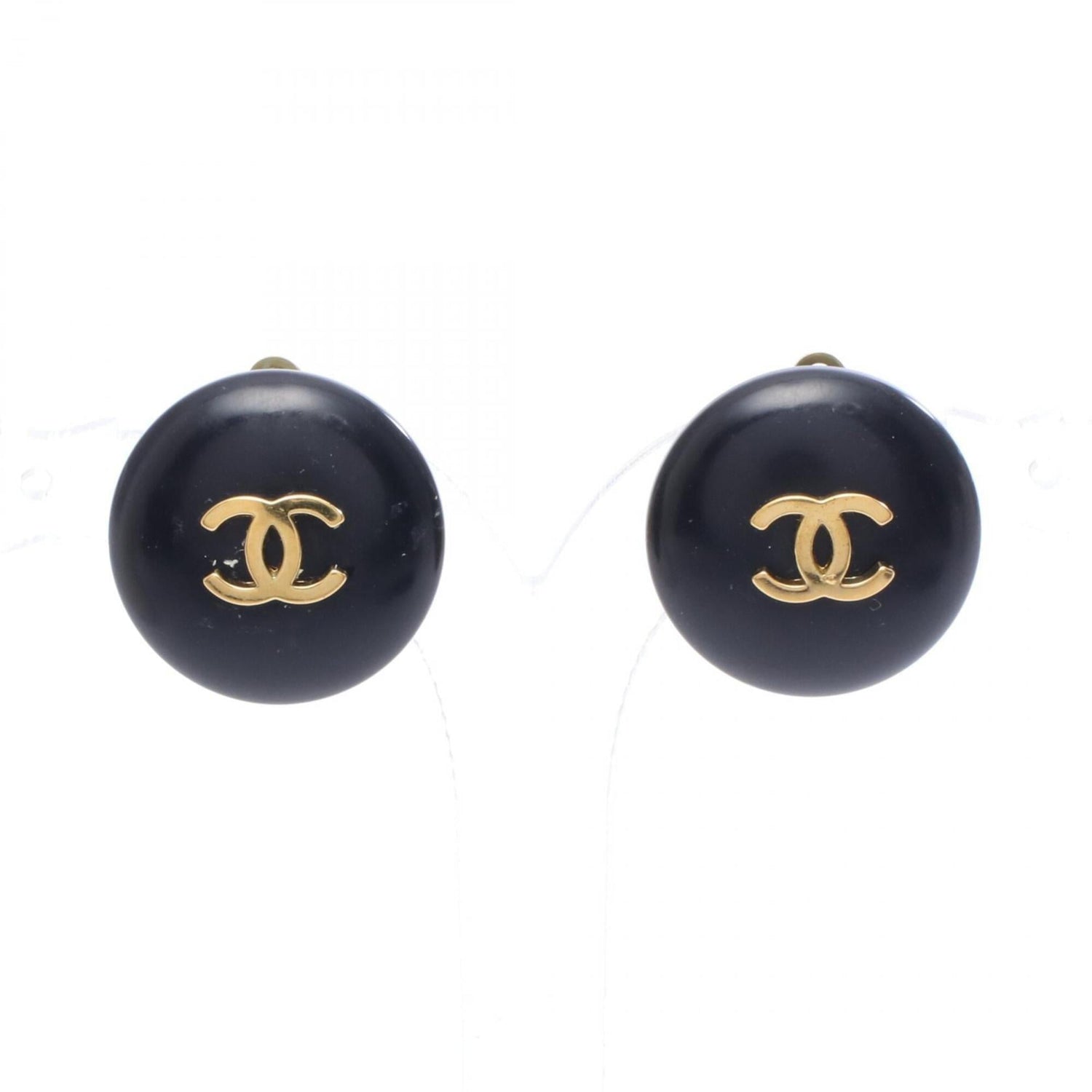 Chanel Coco Mark Circle Earrings, Gold Plated (GP), Women's, Gold/Black Tones