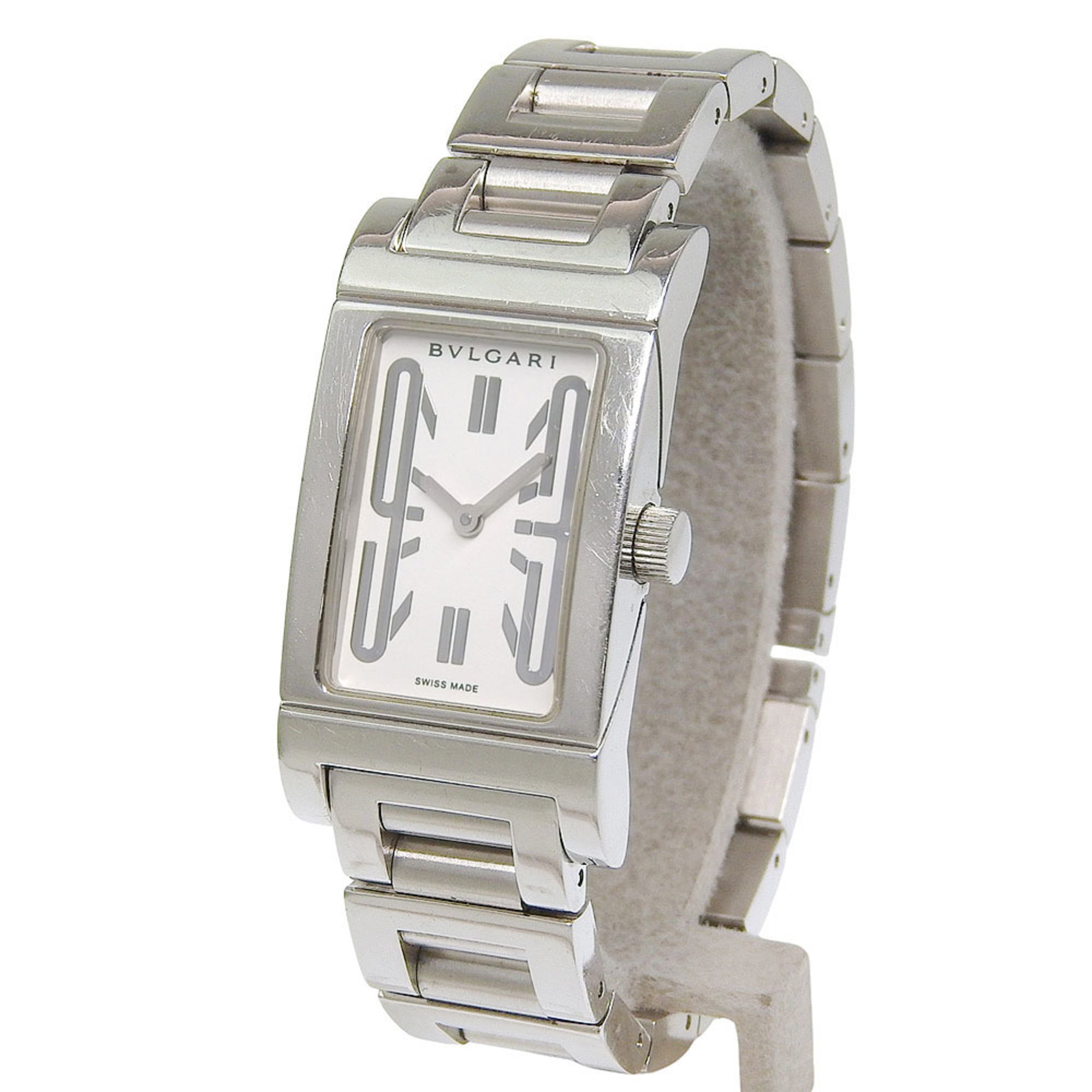 Bulgari BVLGARI Rettangolo RT39S Square White Dial Stainless Steel Quartz Battery Operated Women's Watch Approx. 38mm (height) x 21mm (width) — Good