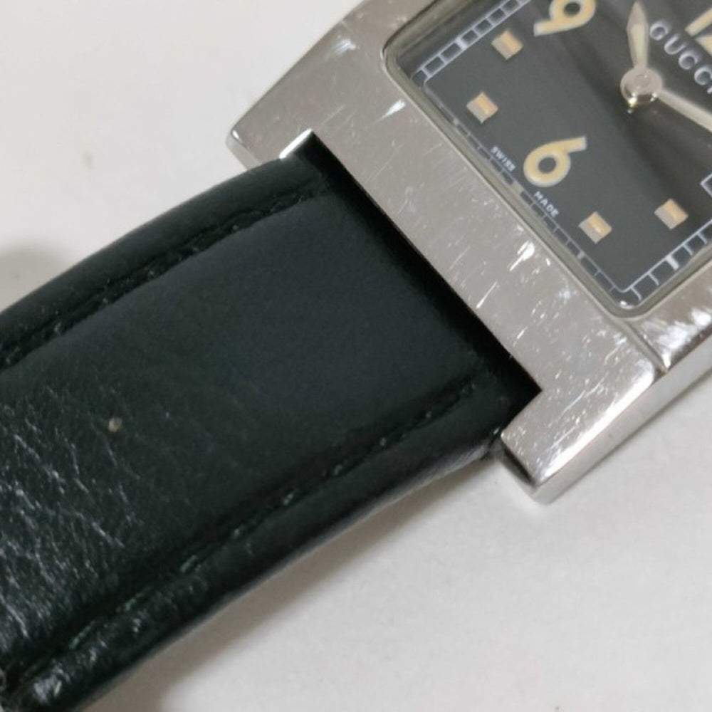 GUCCI Watch 7700L Black Silver Stainless Steel Leather Women's Analog Square — Good