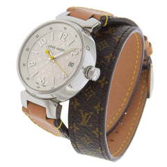 Louis Vuitton Tambour Watch Q1313 Stainless Steel x Monogram Canvas Quartz Analog Display White Dial Women's — Very Good