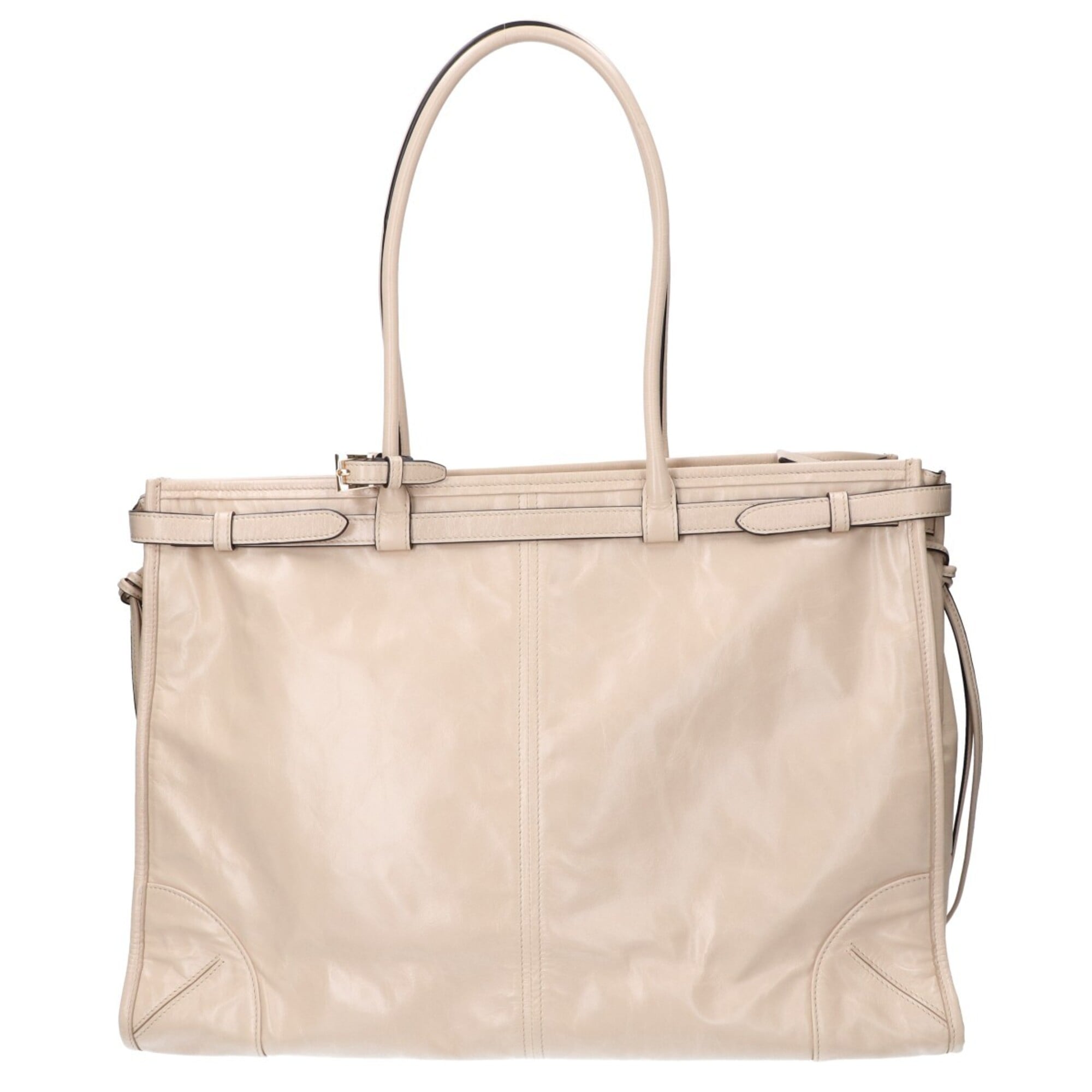 PRADA 1BA439 Bonnie Extra Large Nappa Leather Handbag with Strap - Travertine Women's — Like New