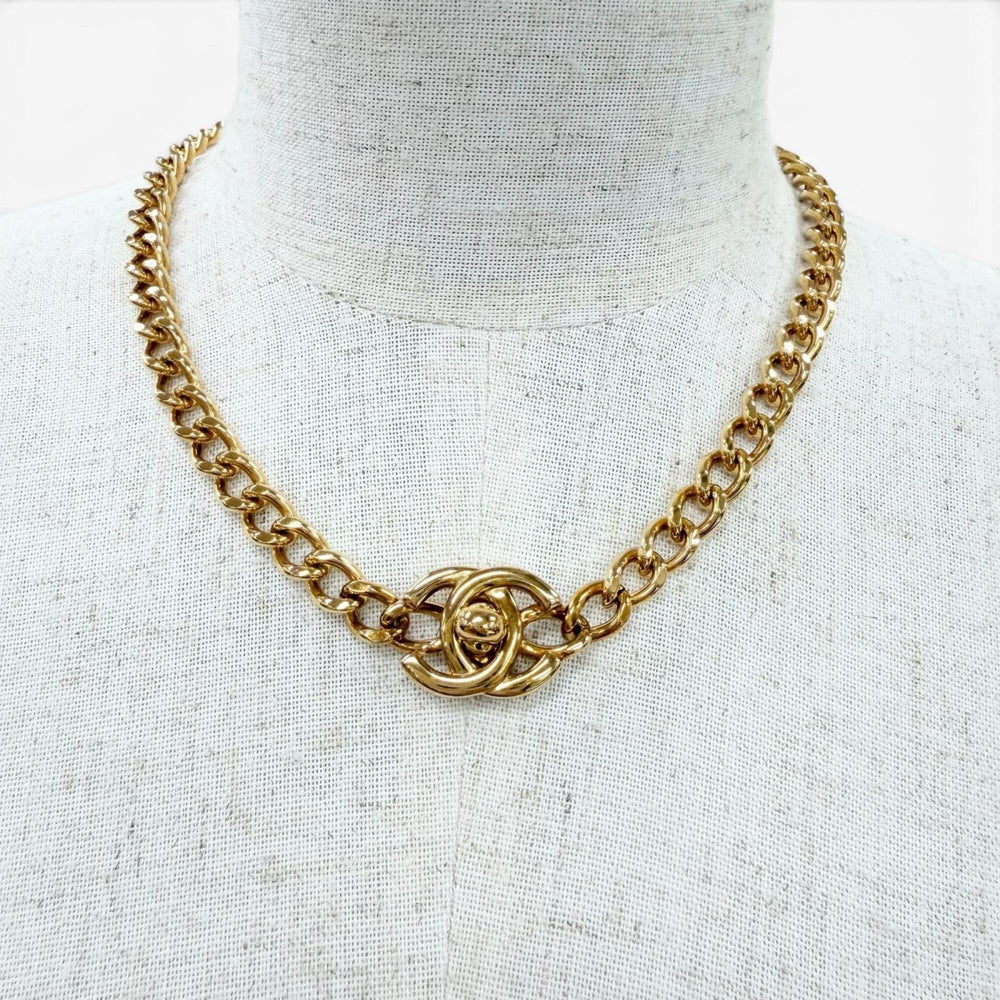 CHANEL Vintage 96A Coco Mark Turnlock Necklace, Gold, Made in France, Women's, with Box — Like New