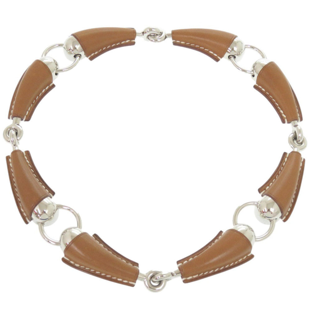 Like new Hermès Epure Equestre Vaubarenia/Fauve metal necklace with silver hardware and a W stamp (made in 2024). Brown choker necklace, item number 0415. This HERMES is for women — Like New