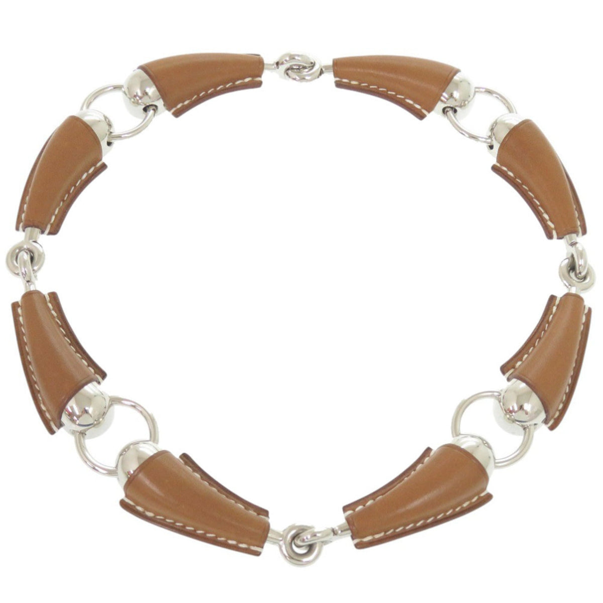 Like new Hermès Epure Equestre Vaubarenia/Fauve metal necklace with silver hardware and a W stamp (made in 2024). Brown choker necklace, item number 0415. This HERMES is for women — Like New