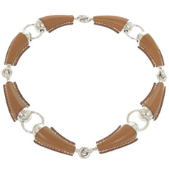 Like new Hermès Epure Equestre Vaubarenia/Fauve metal necklace with silver hardware and a W stamp (made in 2024). Brown choker necklace, item number 0415. This HERMES is for women — Like New