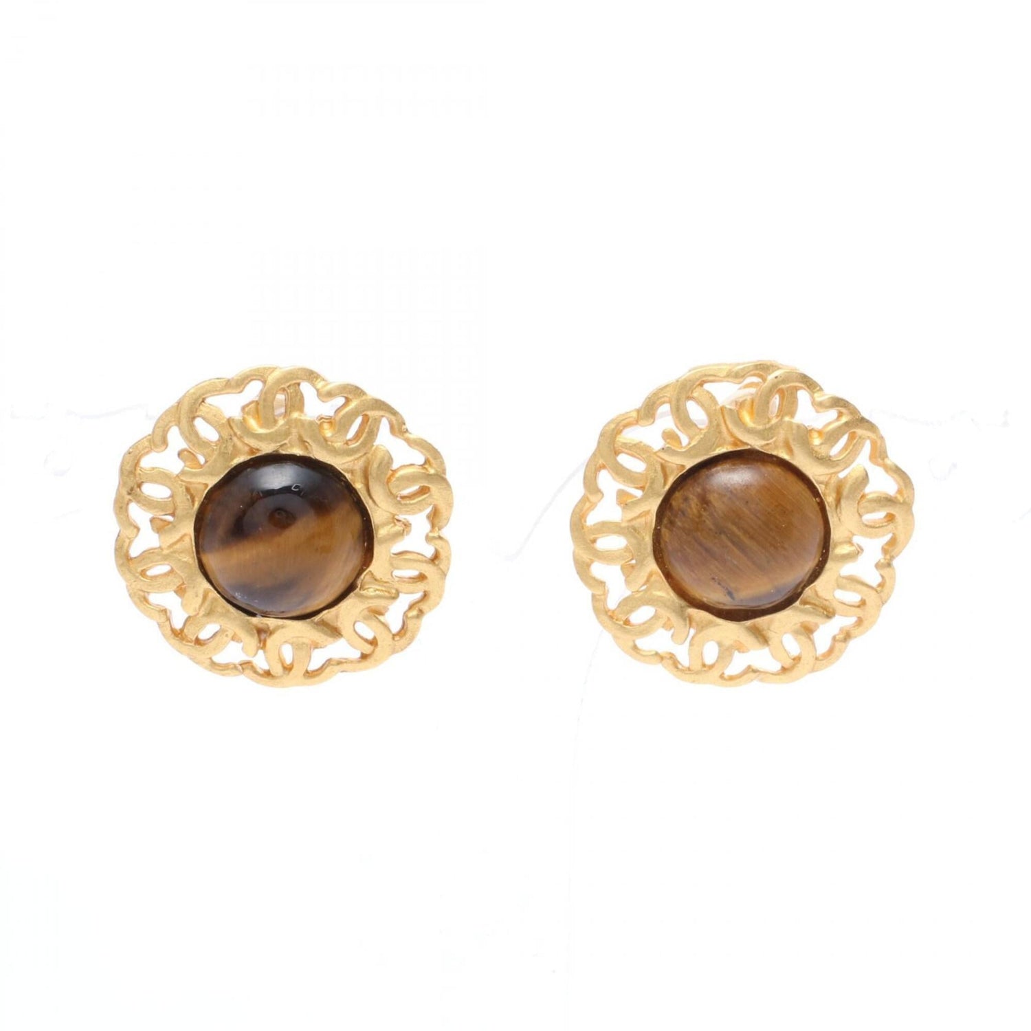 Chanel Coco Mark Circle Earrings, Gold Plated (GP), Women's, Tone