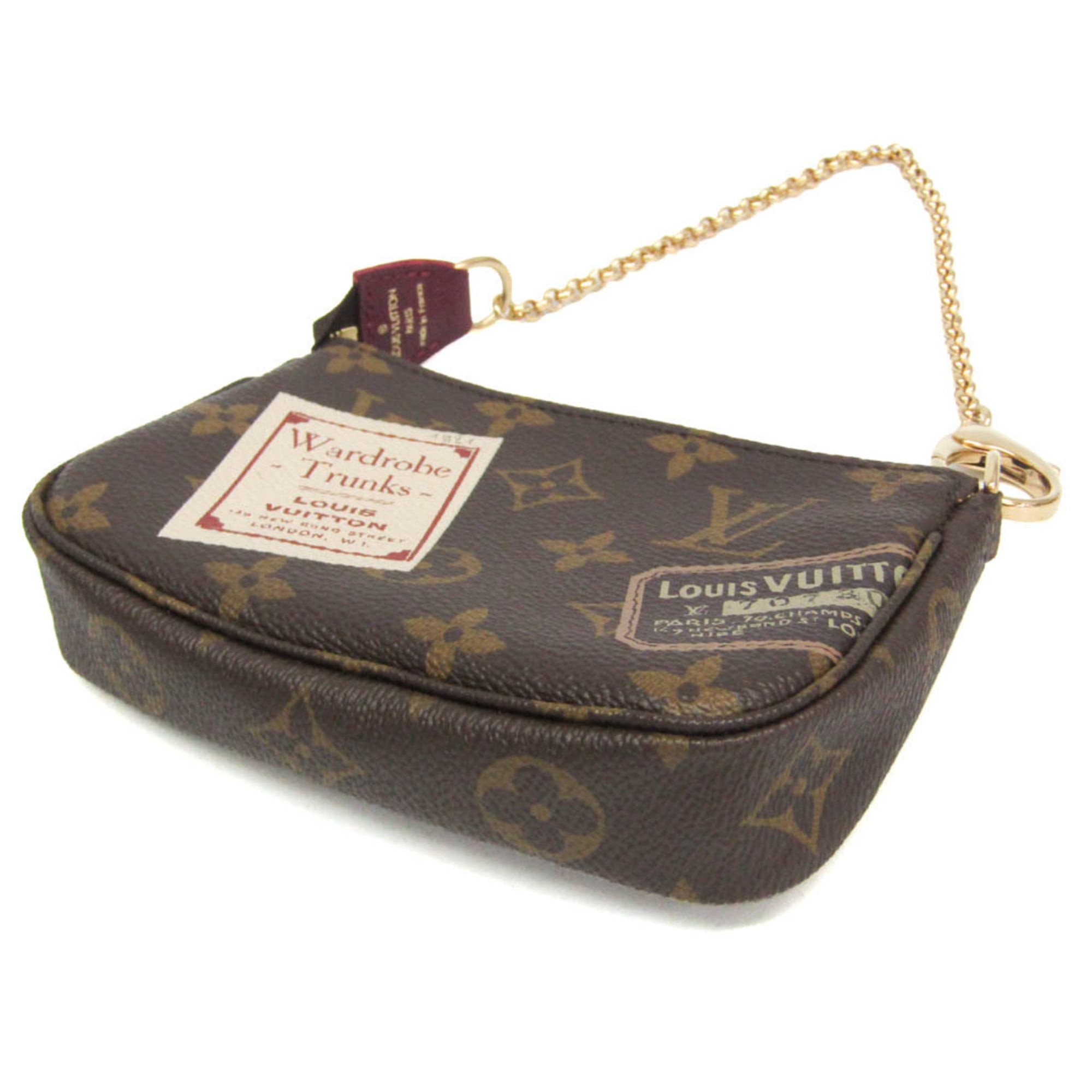 Louis Vuitton Monogram Mini Pochette Accessoires Label Collection M63798 Women,Men Handbag,Pouch Monogram,Wine — Like New