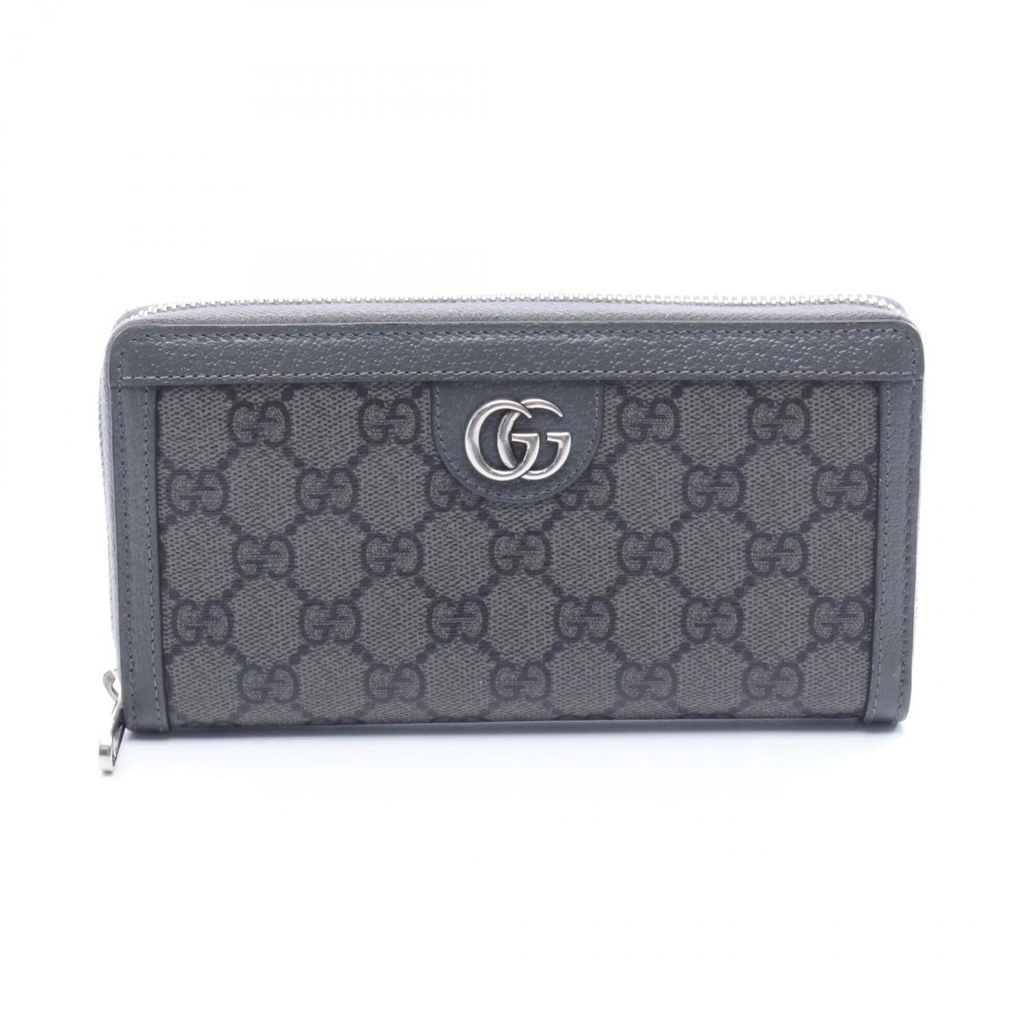 Gucci Ophidia GG Supreme Round Long Wallet, Leather and Coated Canvas, Women's, Gray, 706844