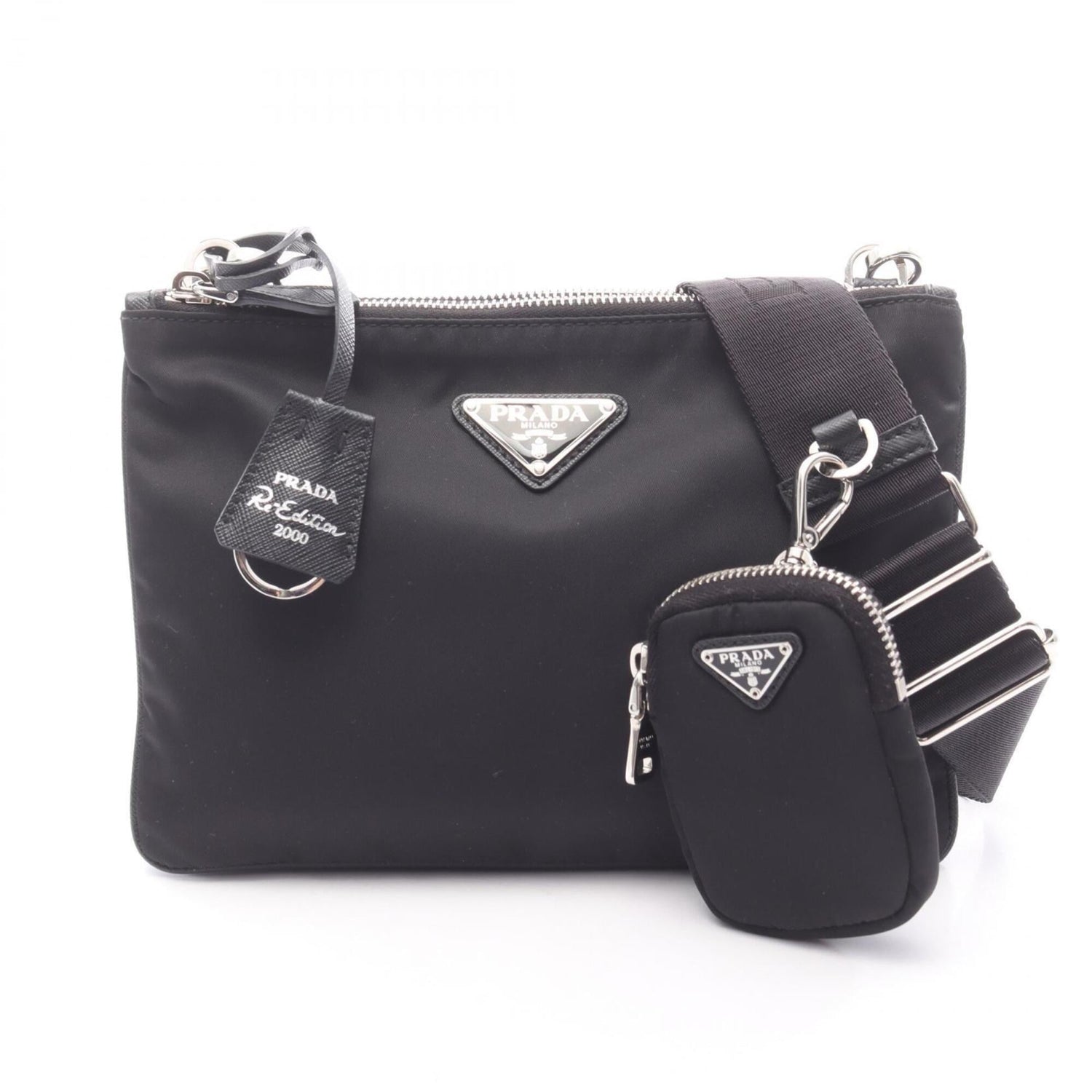 Prada Re-Edition 2000 Shoulder Bag/Handbag, Nylon & Saffiano Leather, Women's, Black, 1BH046
