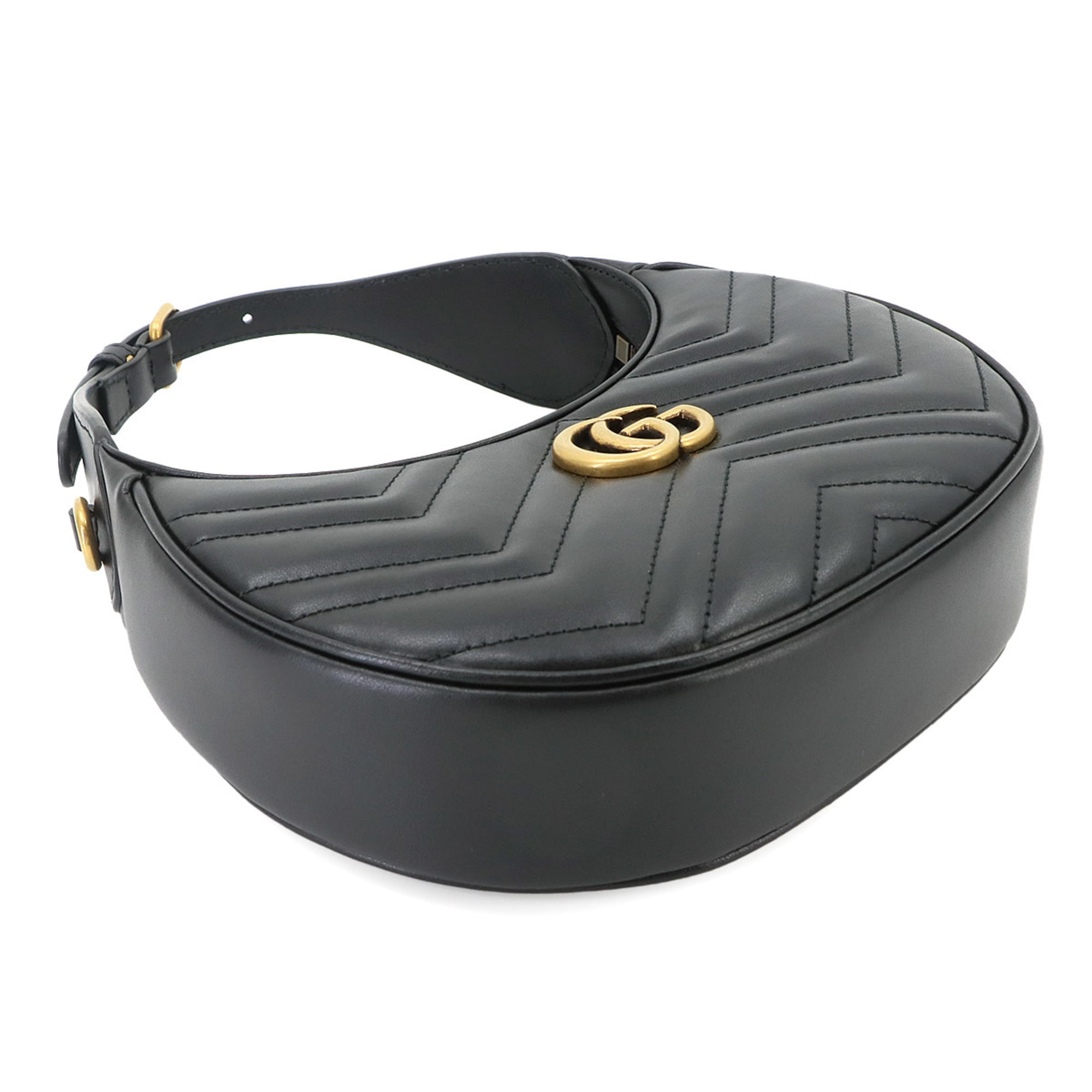 Gucci GG Marmont Half Moon Shaped Mini 2-way Hand/Shoulder Handbag, Leather, Black, 699514 — New - Store Return
