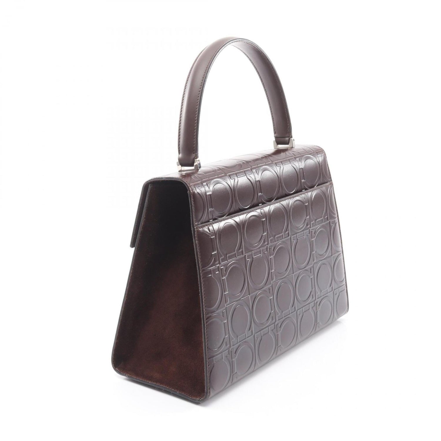 Salvatore Ferragamo Gancini embossed logo handbag, leather/suede, women's, brown.