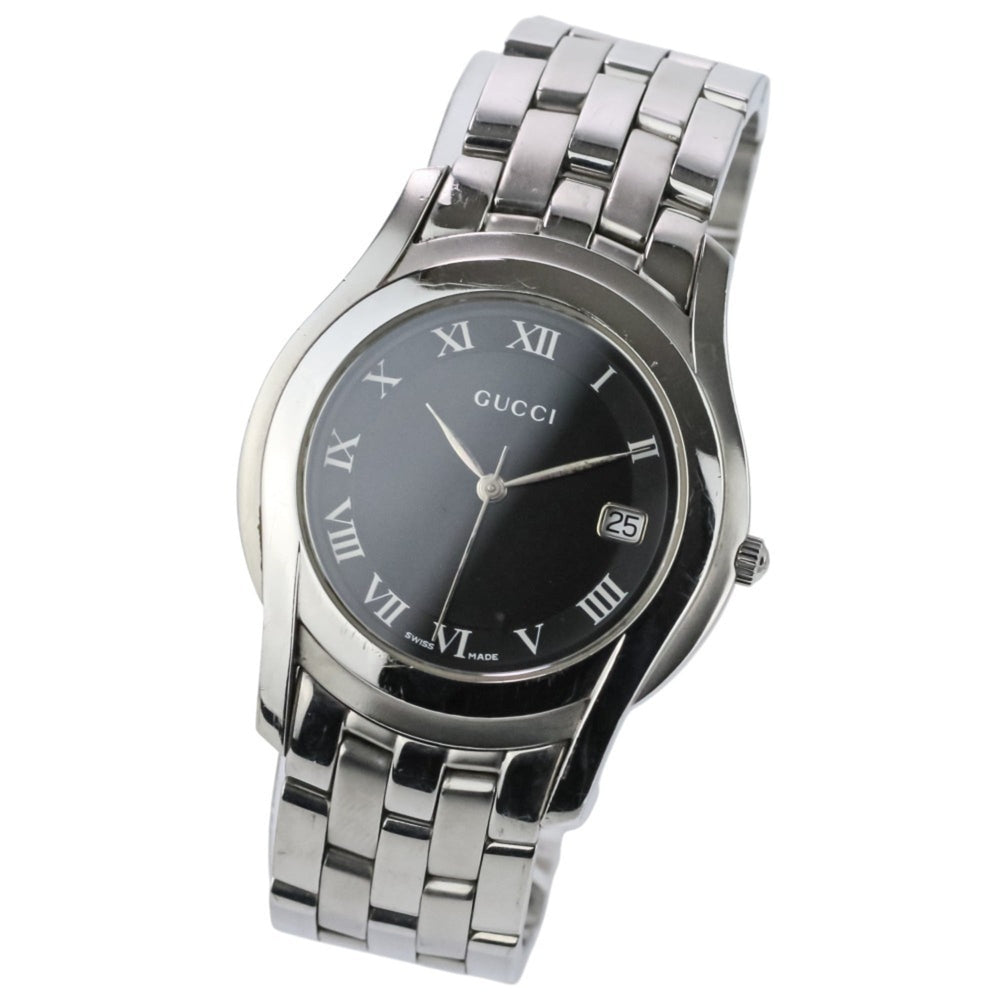 GUCCI Quartz Watch 5500M Black Dial Silver Color Men's — Very Good