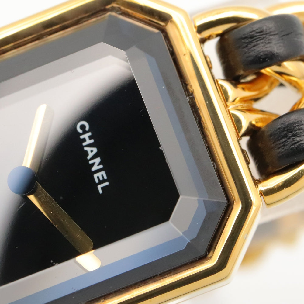 Chanel CHANEL Première S Watch, Gold Plated (GP), Leather Strap, Women's, Black, H0001 — Very Good