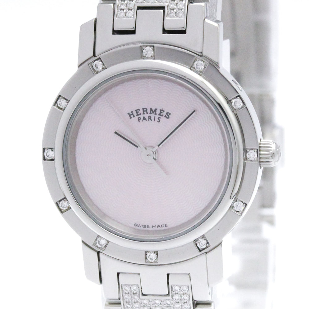 HERMES Clipper Diamond Pink MOP Quartz Ladies Watch CL4.230 Polished — Very Good