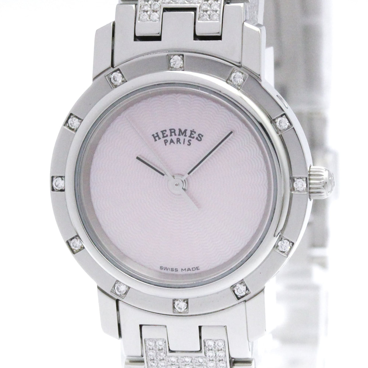 HERMES Clipper Diamond Pink MOP Quartz Ladies Watch CL4.230 Polished — Very Good