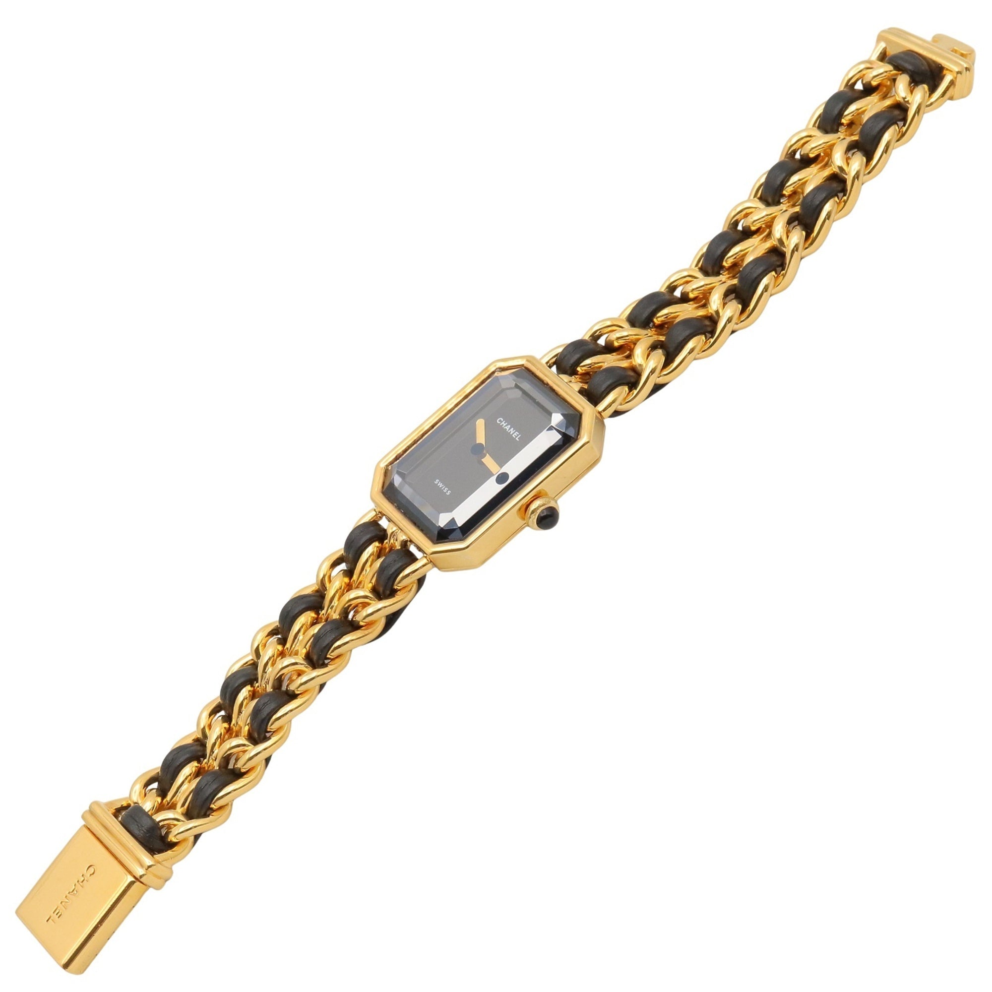 Chanel CHANEL Première S Watch, Gold Plated (GP), Leather Strap, Women's, Black, H0001 — Very Good