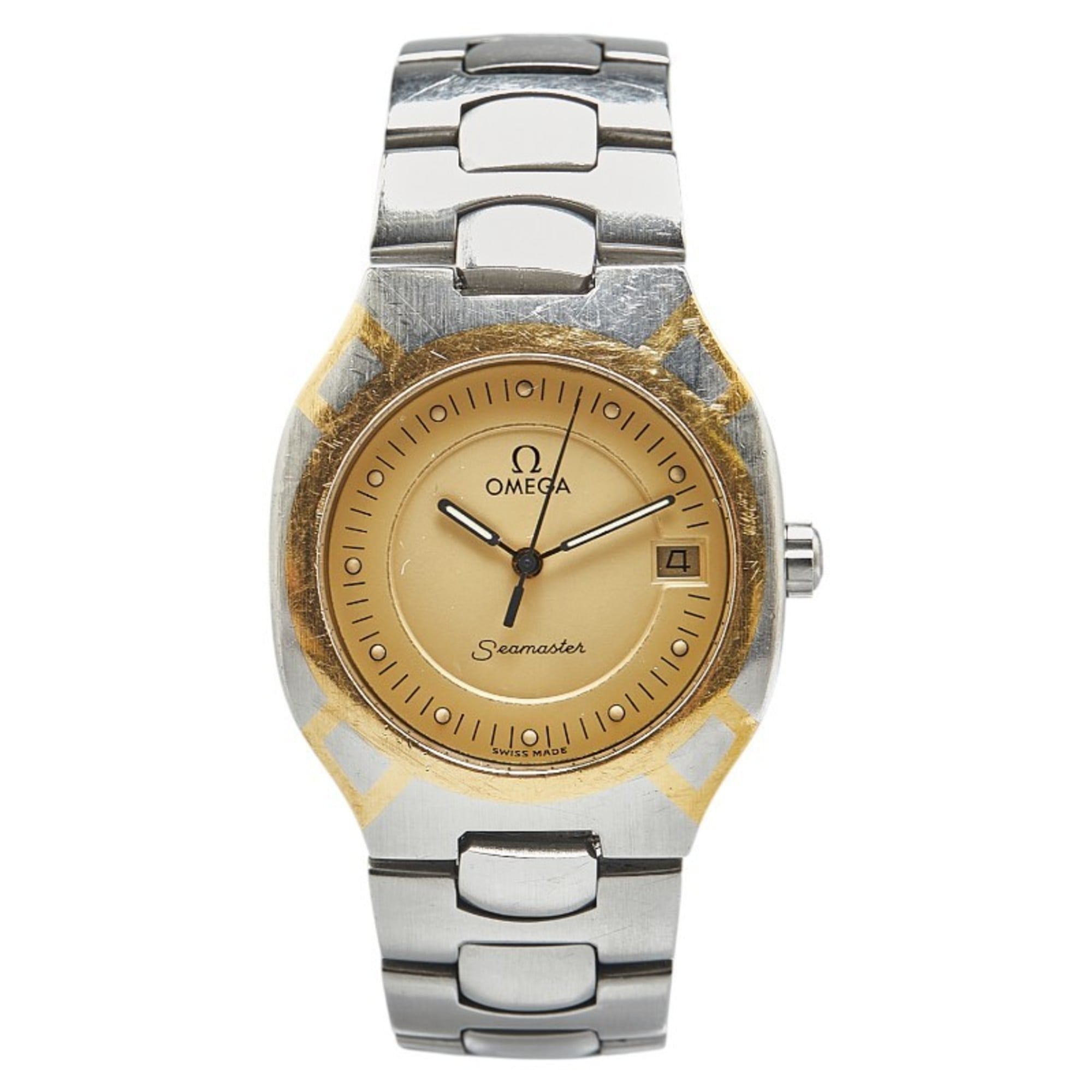 OMEGA Seamaster Polaris Watch Quartz Gold Dial Stainless Steel Yellow Ladies — Good