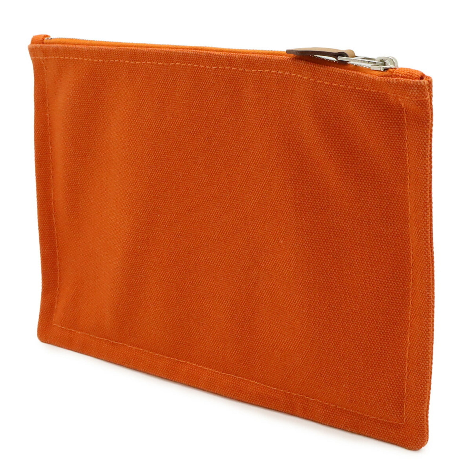 HERMES New Yachting PM Flat Pouch Handbag Canvas Leather Orange — Like New