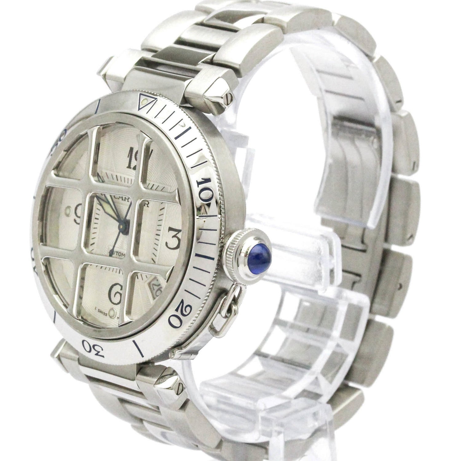 CARTIER Pasha 38 Grid Steel Automatic Mens Watch W31040H3 Polished