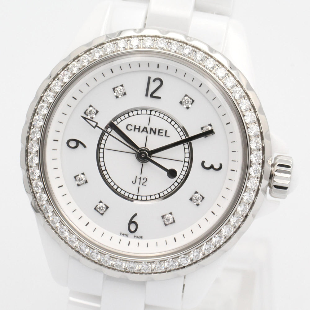 Chanel J12 Diamond Bezel 8-Diamond Watch, Ceramic, Diamond, Ladies, White, H3110 — Very Good