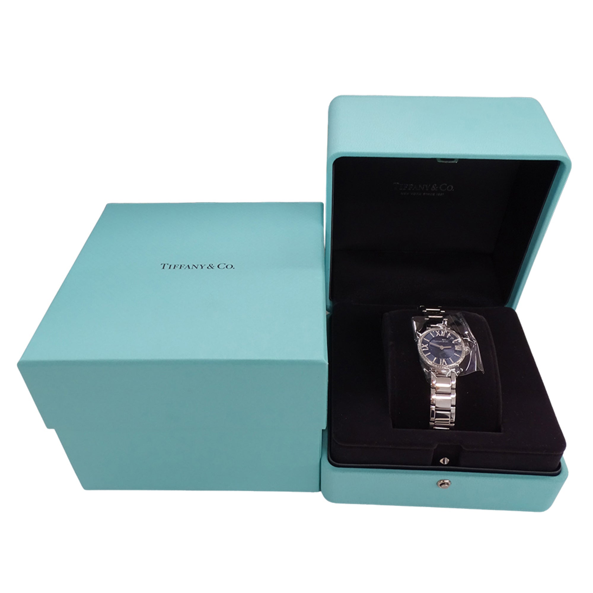 Tiffany & Co. Women's Atlas Diamond Quartz Watch, Stainless Steel (SS), Silver/Navy, 69291651, Polished — Good