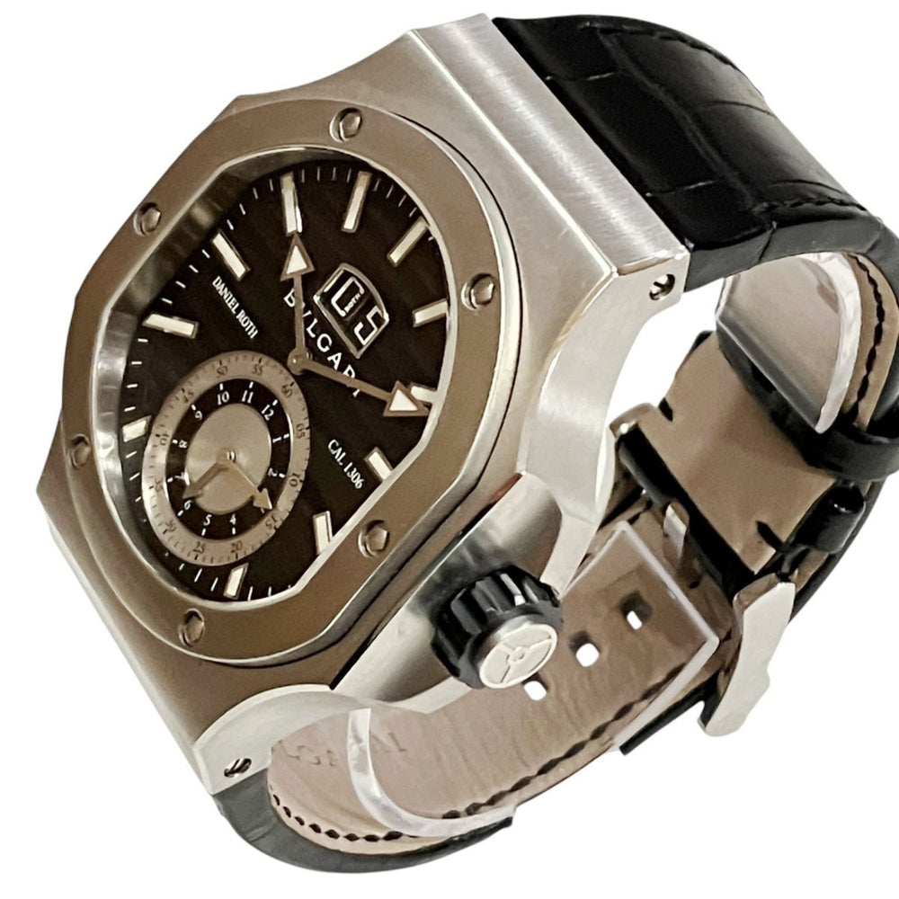 Bulgari Daniel Roth Chronosprint Watch, Total Weight 147.3g, Stainless Steel, Genuine Leather Strap, Quartz Movement, Black Dial, BRE56BSLDCHS — Very Good