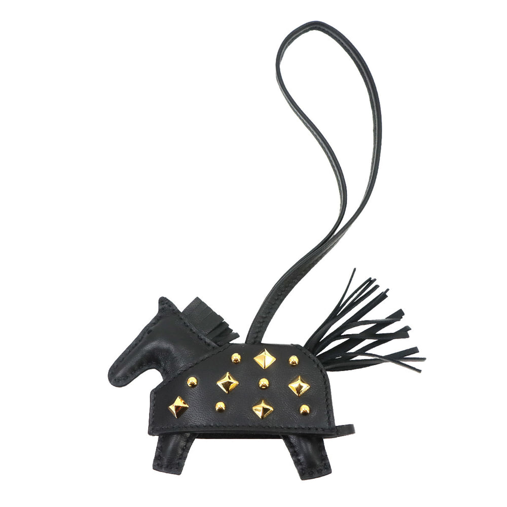 Hermes Rodeo Robeo Rock PM accessory bag charm, Agneau Milo Swift leather, black with gold studs, K stamp — New - Store Return