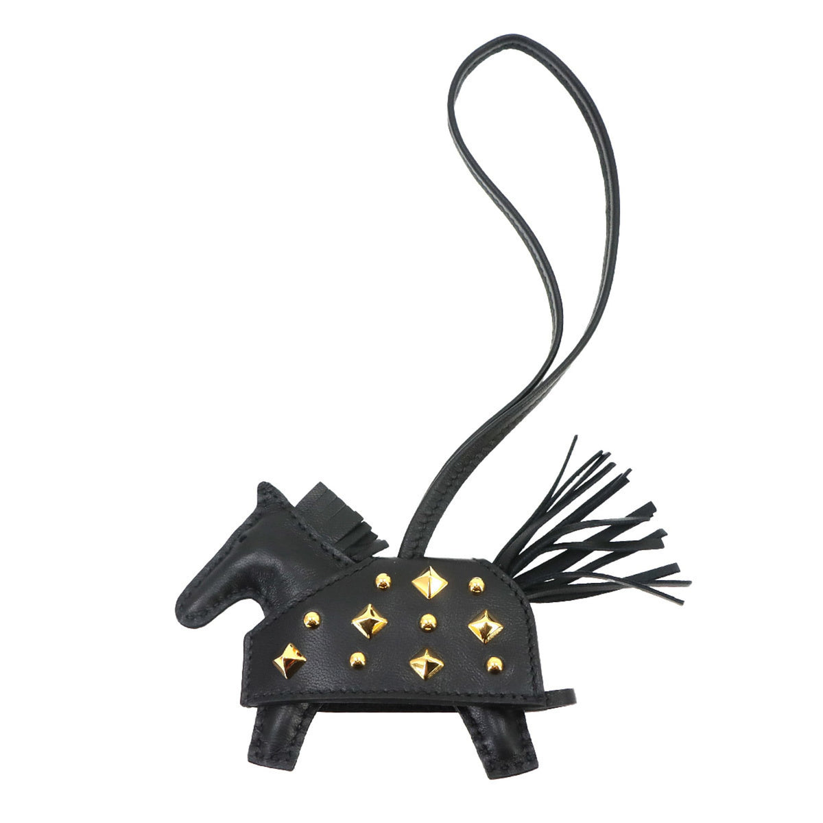 Hermes Rodeo Robeo Rock PM accessory bag charm, Agneau Milo Swift leather, black with gold studs, K stamp — New - Store Return