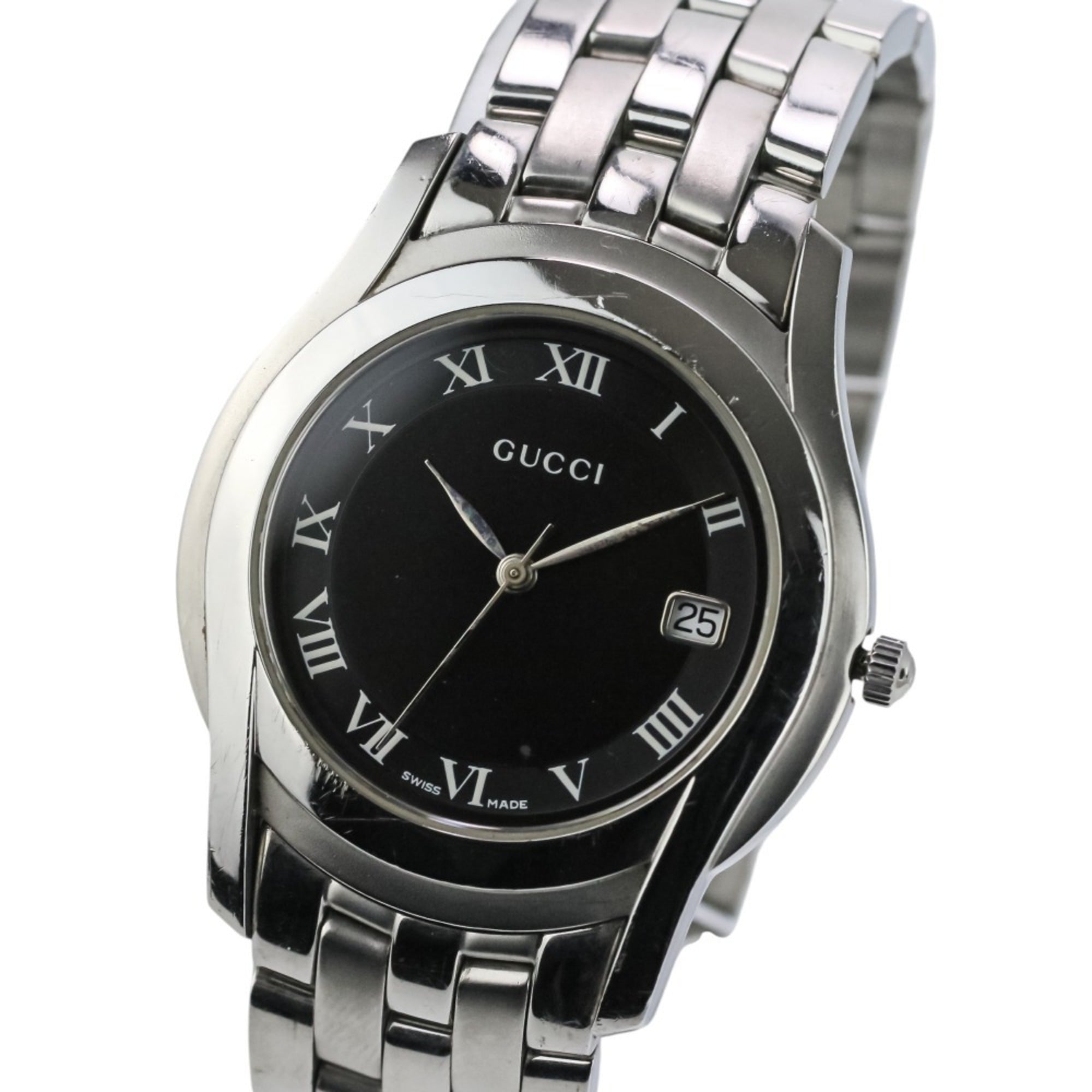 GUCCI Quartz Watch 5500M Black Dial Silver Color Men's — Very Good
