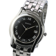 GUCCI Quartz Watch 5500M Black Dial Silver Color Men's — Very Good