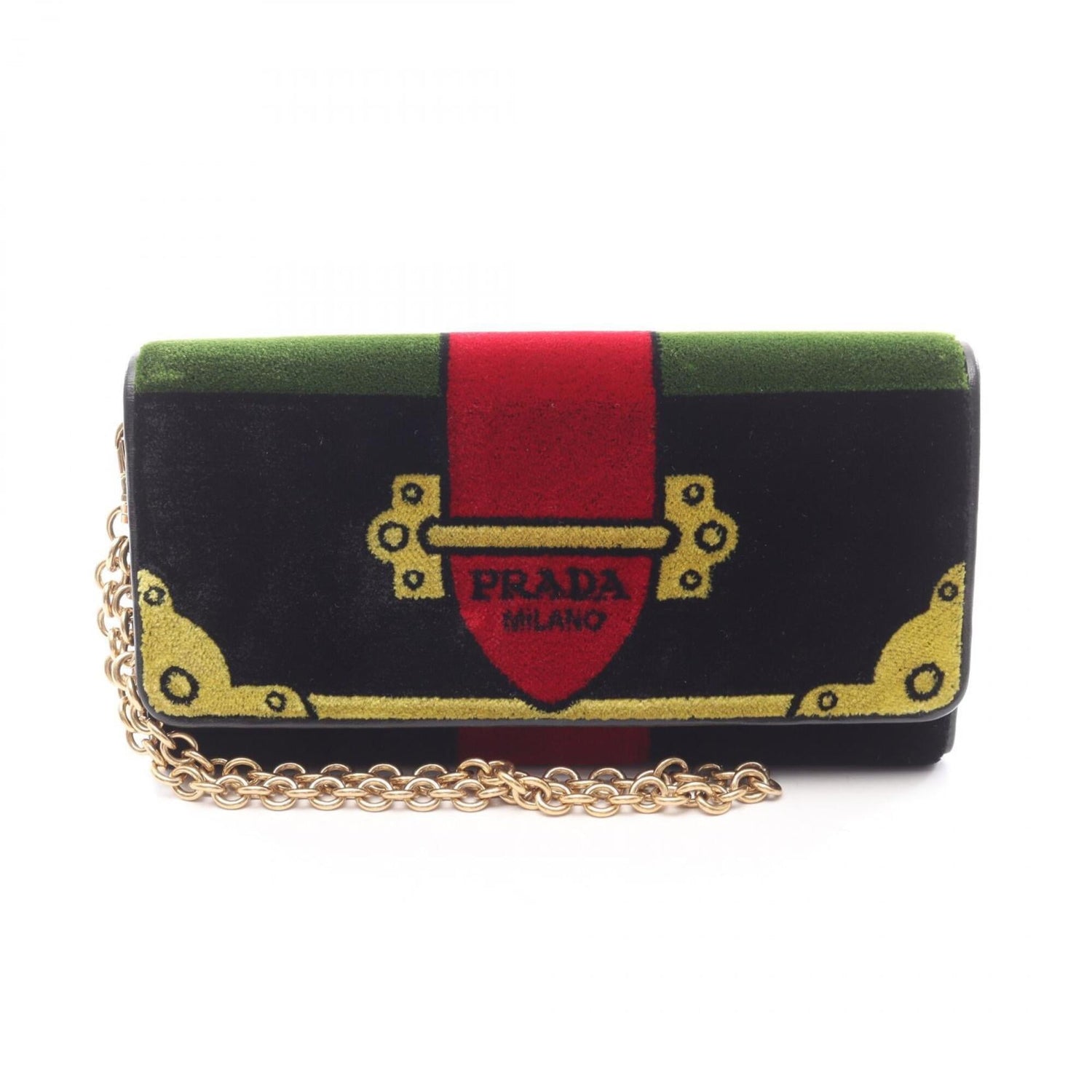 Prada VELLUTO RICAMO Bi-fold Long Wallet, Fabric Leather, Women's, Black/Multicolor, 1MH019