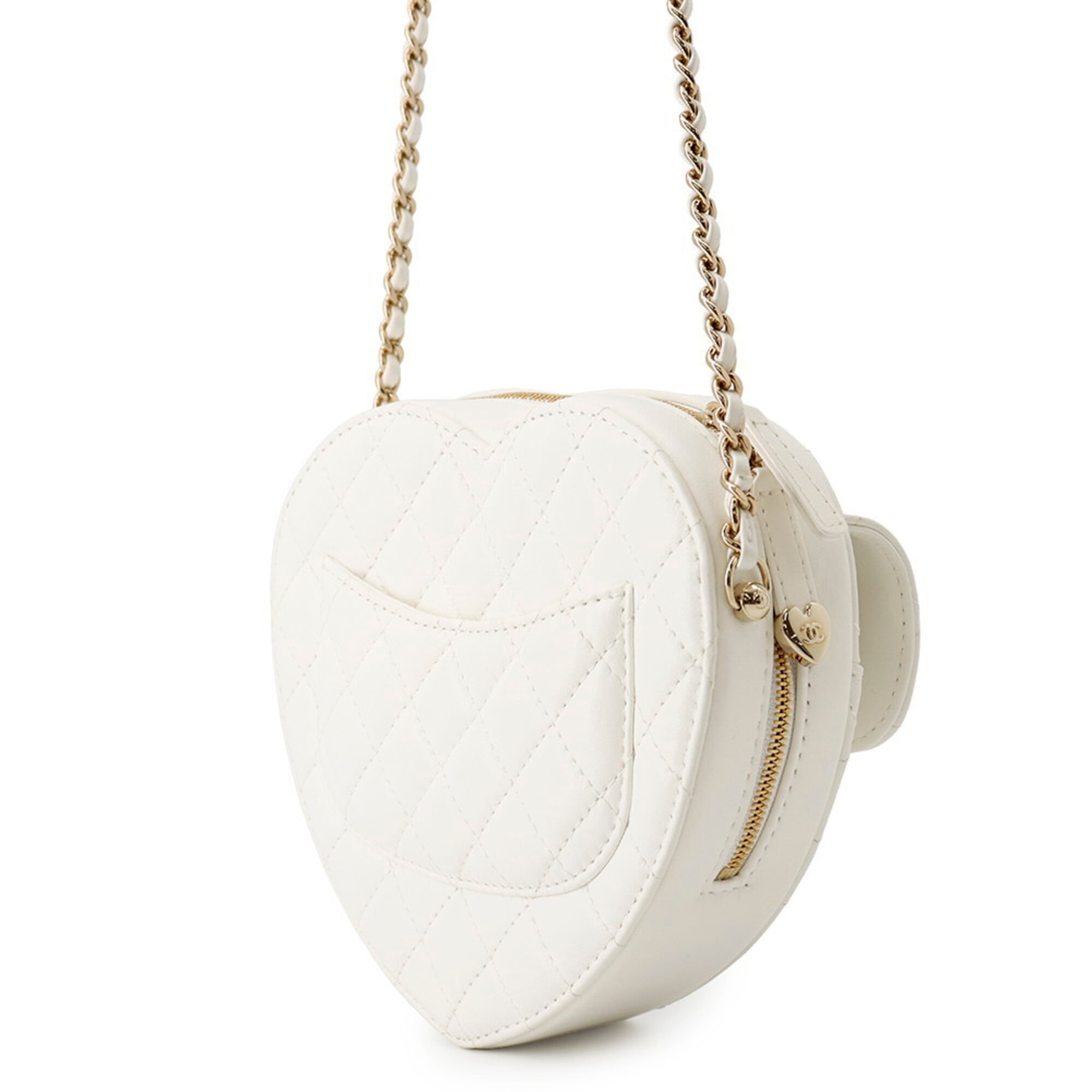 Chanel Chain Shoulder Bag Matelassé Heart Shape Lambskin AS3191 CHANEL Handbag White Women's — Like New