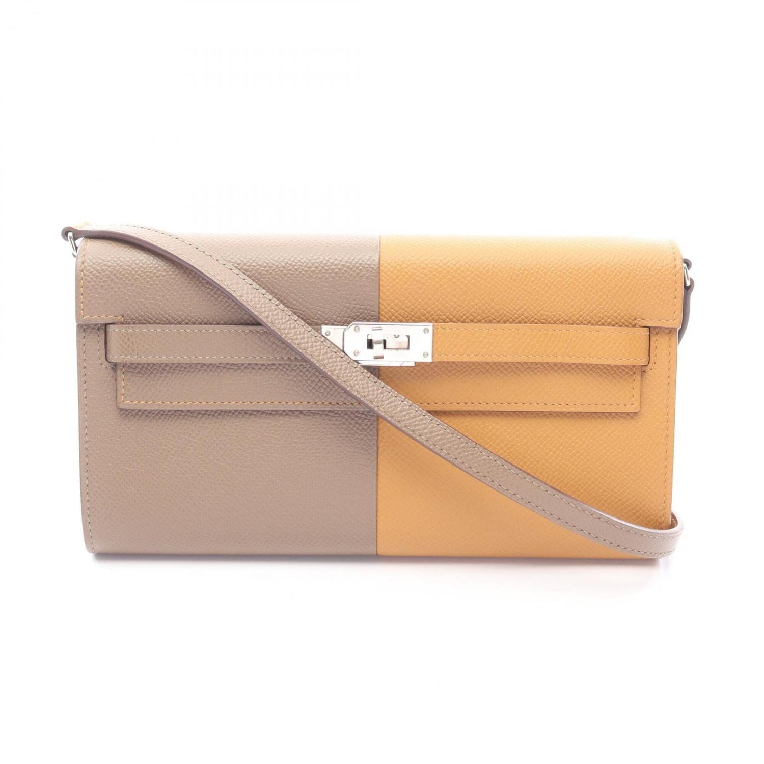 Hermes Kelly To Go Casaque Shoulder Bag/Handbag, Leather, Veau Epsom, Women's, Gray, Brown, Navy, Sesame Blue Indigo, H082223CKAG