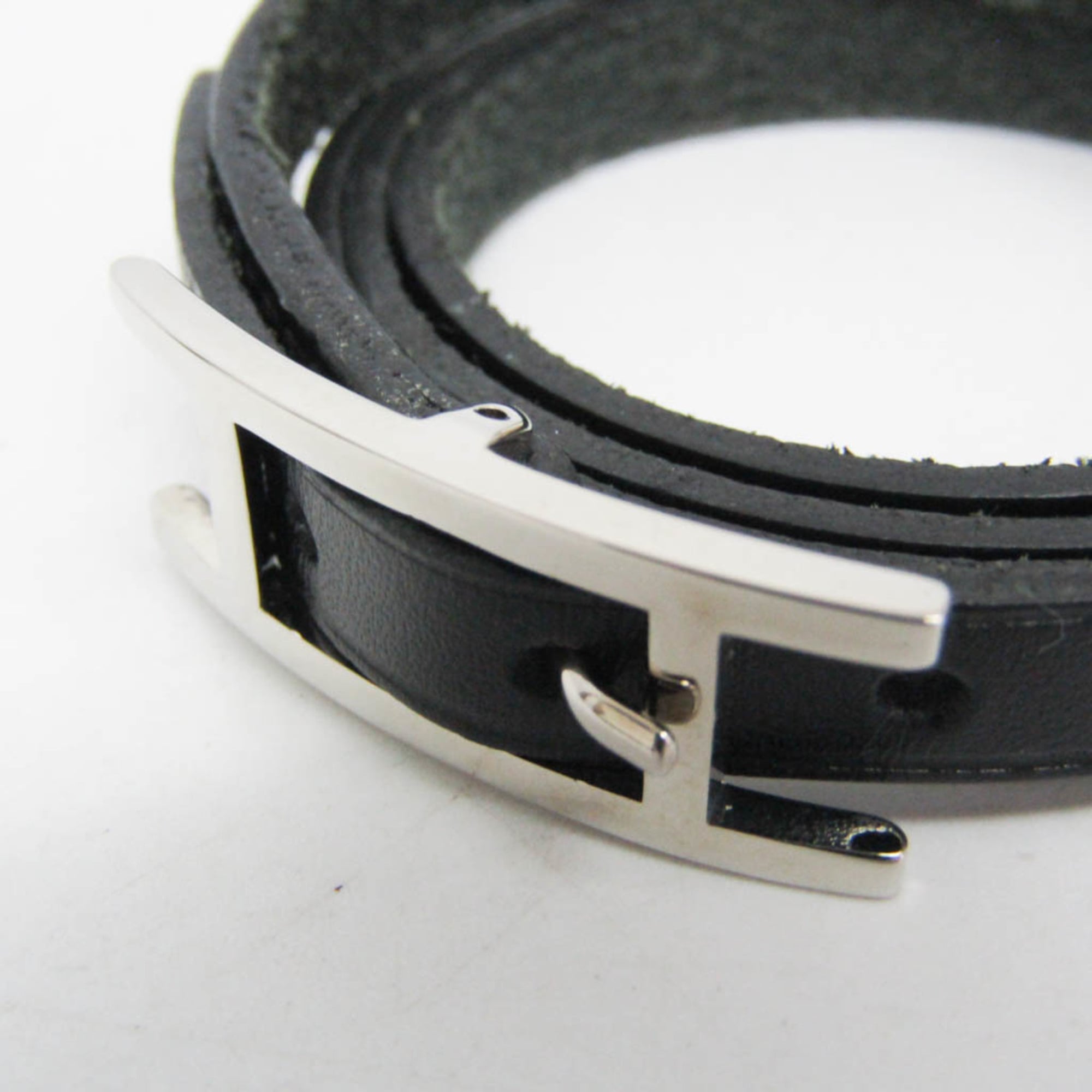 Hermes Hapi III Choker Leather,Metal Bangle Silver,Black — Like New