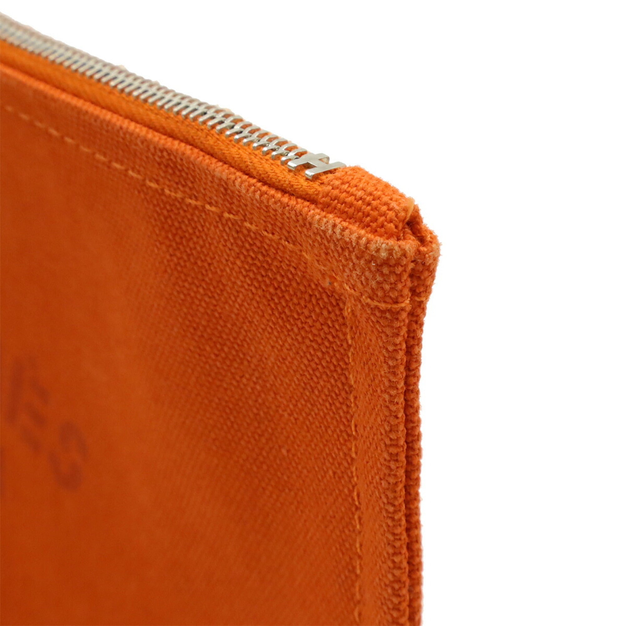 HERMES New Yachting PM Flat Pouch Handbag Canvas Leather Orange — Like New