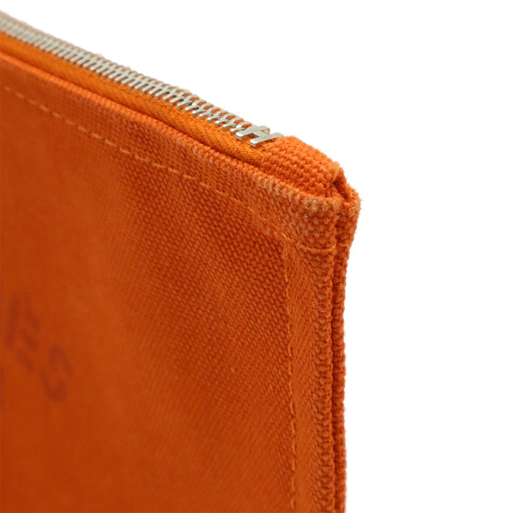 HERMES New Yachting PM Flat Pouch Handbag Canvas Leather Orange — Like New