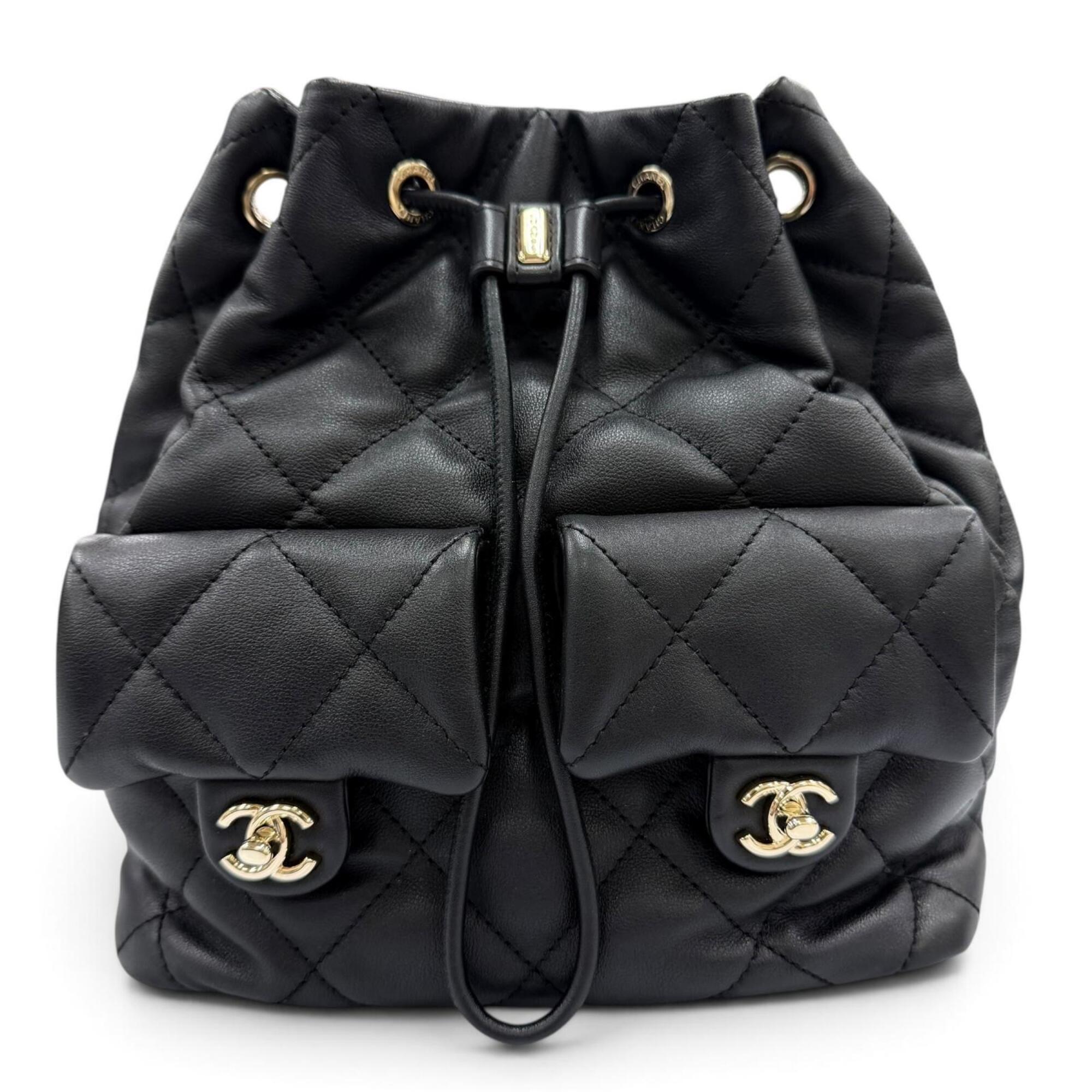 CHANEL AS4342 Matelassé Coco Mark Two-Pocket Calfskin Backpack/Daypack, Black with Gold Hardware, Made in Italy, Women's, Box and Dust Bag — New - Store Return