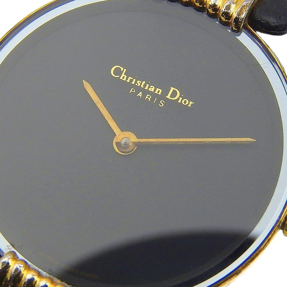 Christian Dior Bakira Watch 46.153-4 Gold Plated x Leather Strap Quartz Analog Black Dial Women's — Good