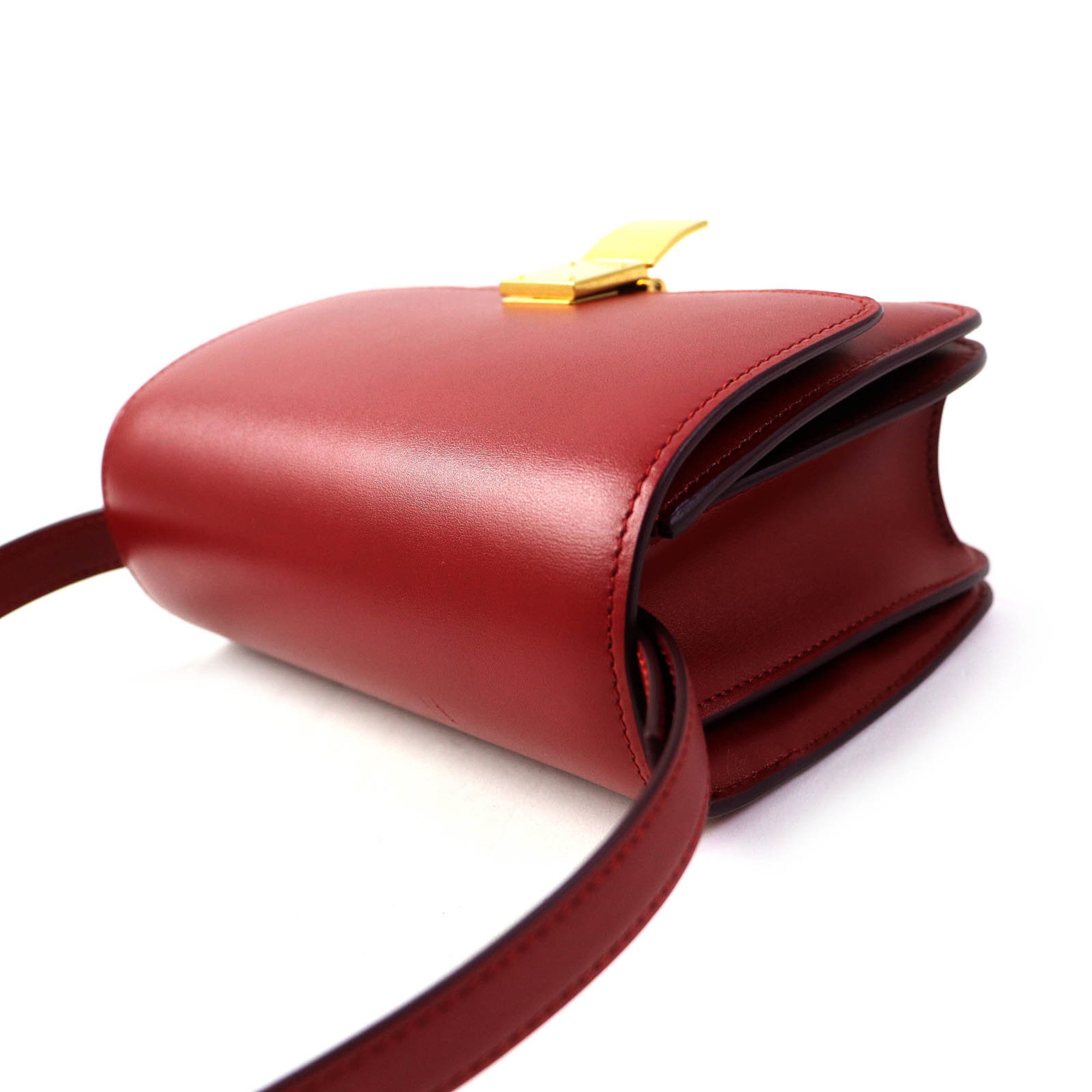 CELINE CLASSIC BOX Small (189183DLS) Classic Box Leather Shoulder Bag in Red with Gold Hardware and Dust Bag, Made Italy — Like New