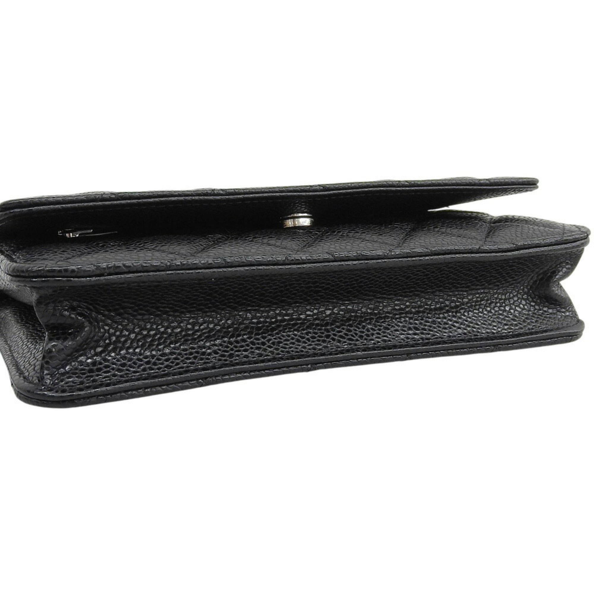 Like New Chanel Coco Mark Chain Wallet (Serial Number 28) AP0250 Caviar Leather Black — Like New